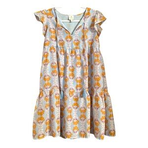 J.MARIE Blue Multi Floral Dress Women Medium Tiered Tassel Lined Peasant Boho